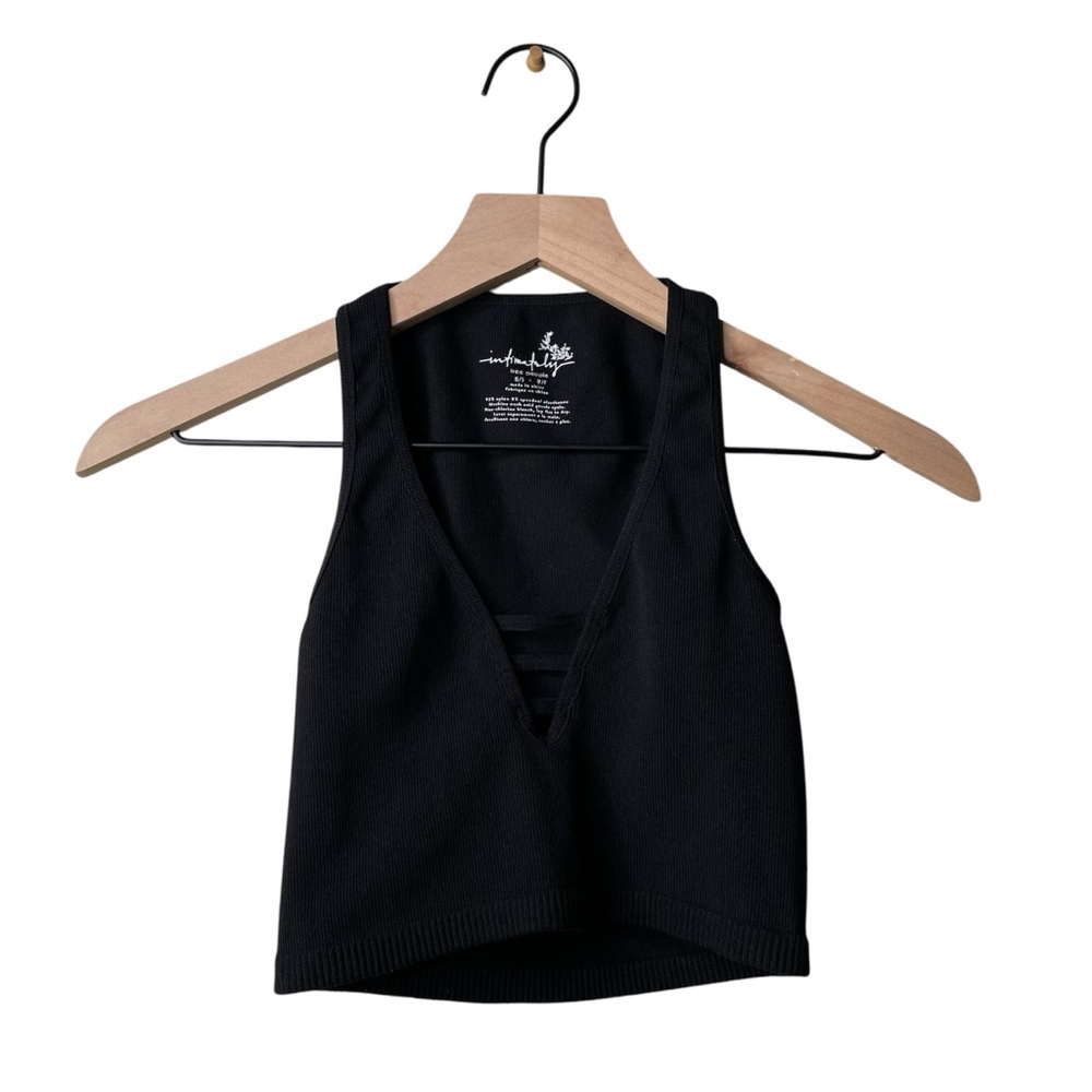 Intimately Free People Black Ribbed Crop Top V Neckline Seamless Tank